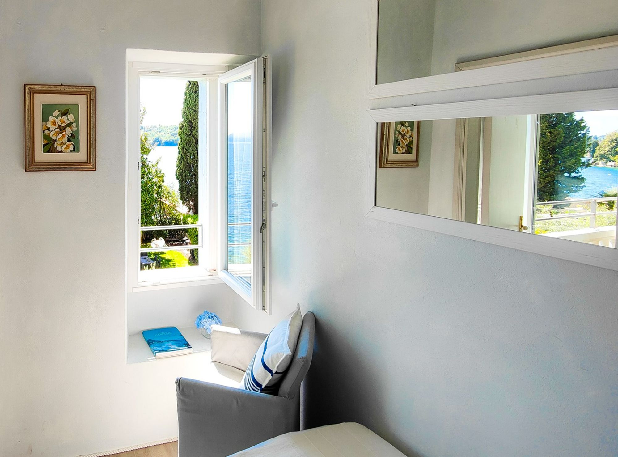 Blue room window from the corner